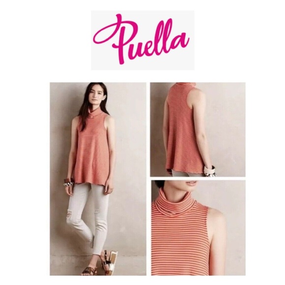 Puella Orange Striped Turtleneck Swing Top Sleeveless Tunic S - Picture 1 of 14